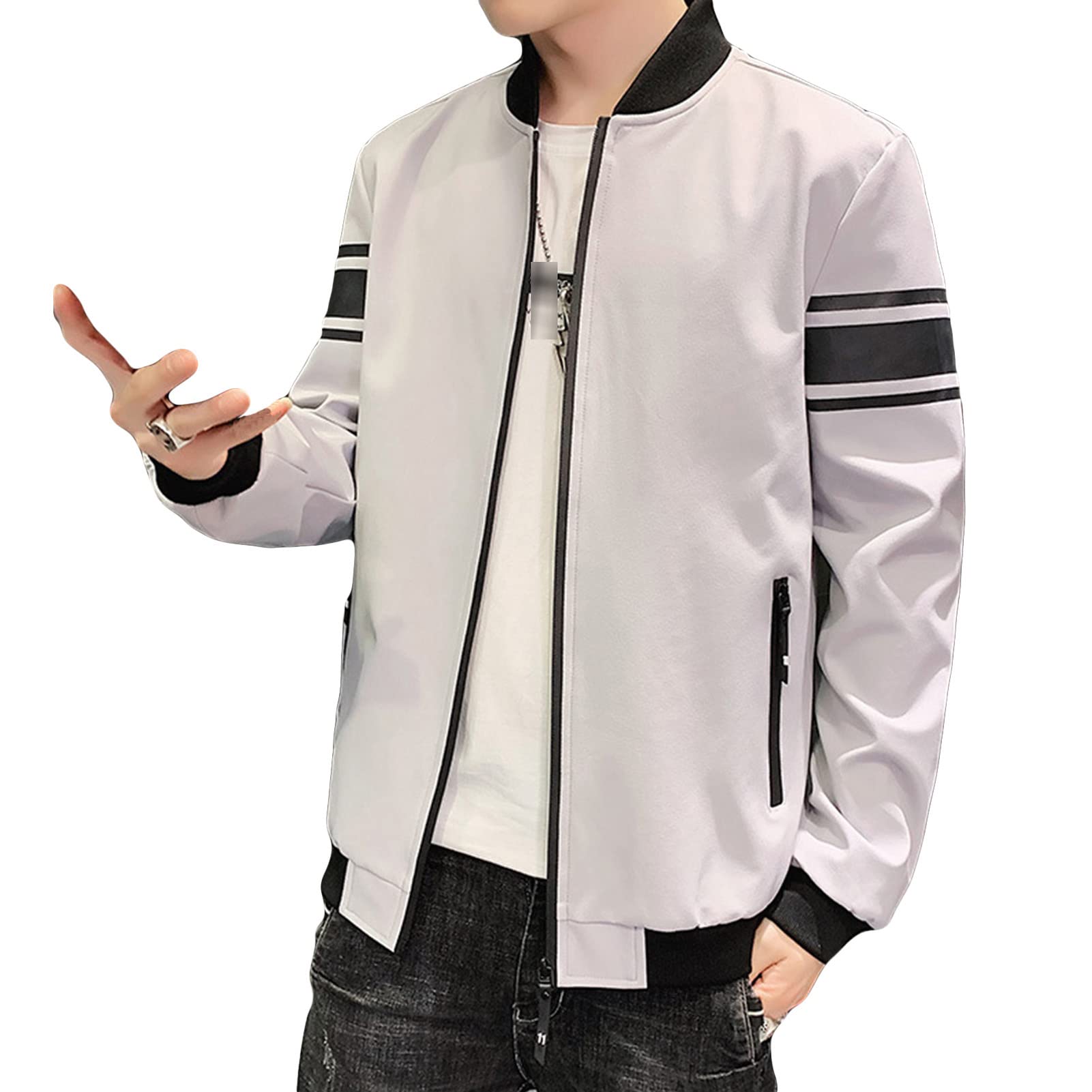 Maiyifu-GJ Men's Full Zip Bomber Jacket Casual Lightweight Active Windbreaker Spring Fall Thin Windproof Coat Outwear (Grey,3X-Large)