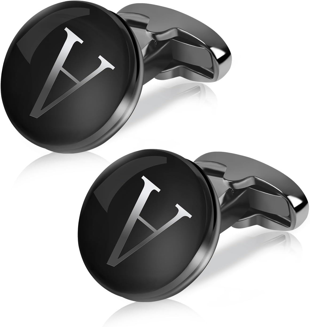 Mr.Van Initial Cufflinks for Men Personalized Black Cuff Links 26 Alphabet Letter A-Z Suit Accessories Gift for Wedding Business Formal Occasions