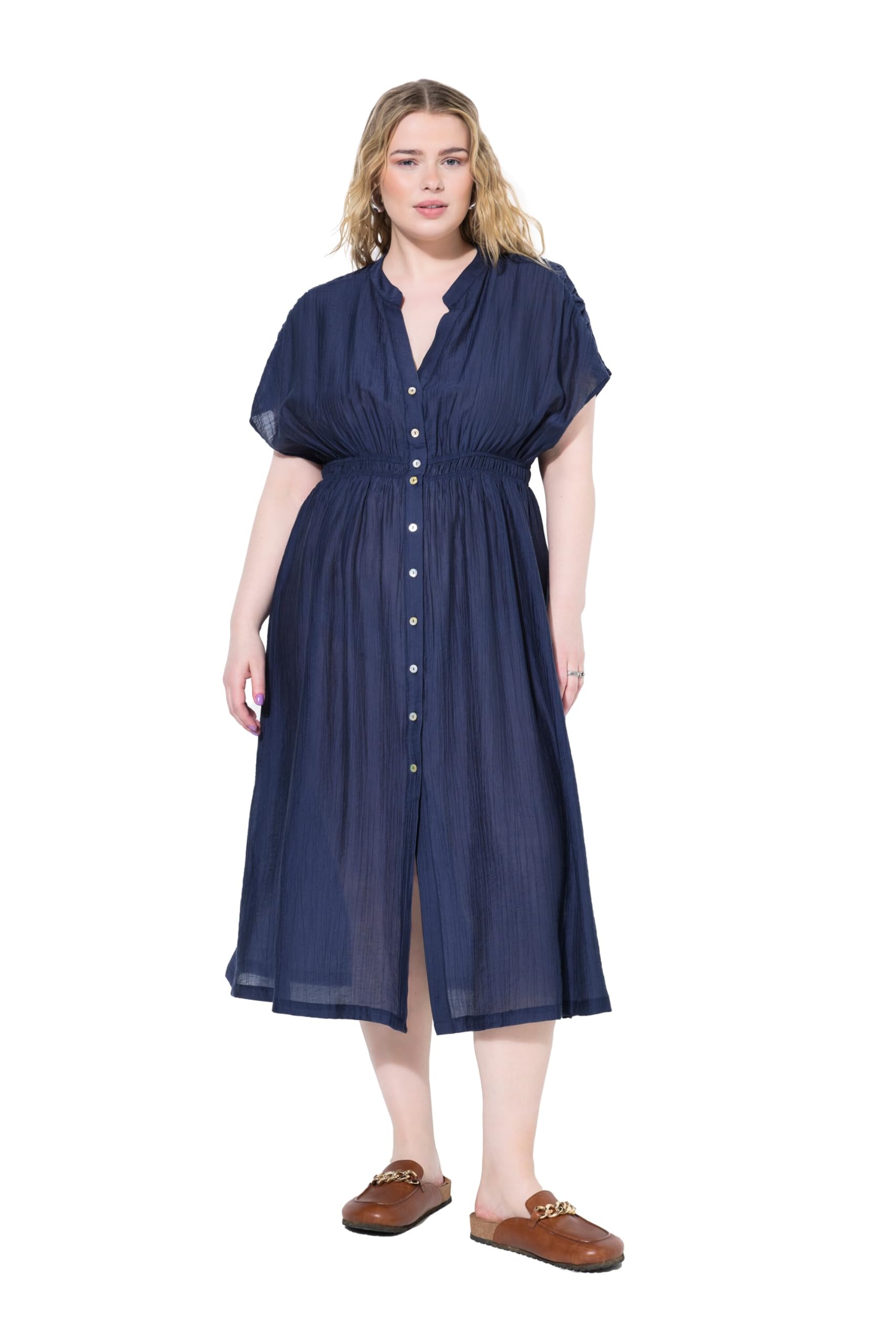 Studio Untold Damen große Größen Übergrößen Plus Size Maxikleid, A-Line, Struktur, Knopfleiste 821653