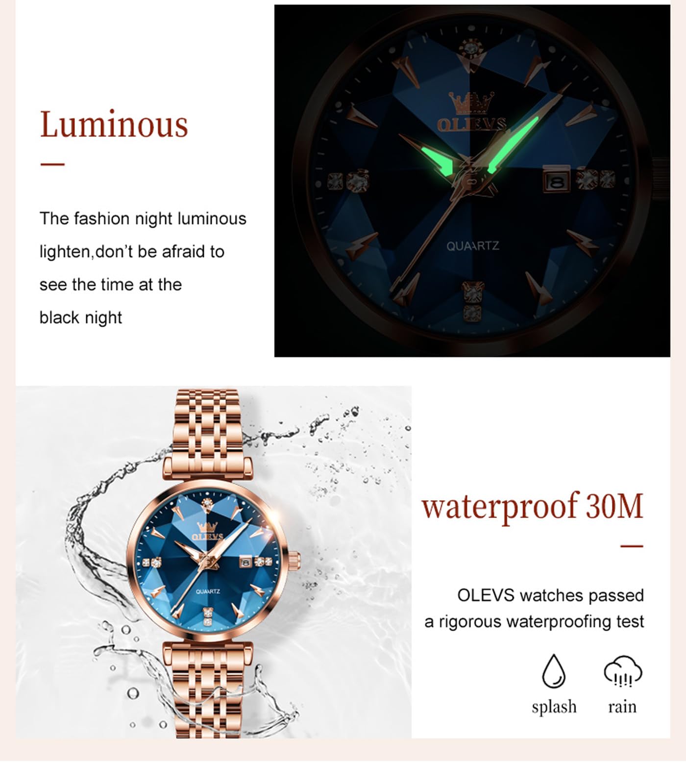 OLEVS Women's Watch Luxury Rose Gold Women Slim Thin Lightweight Watch Stainless Steel Mesh Watches