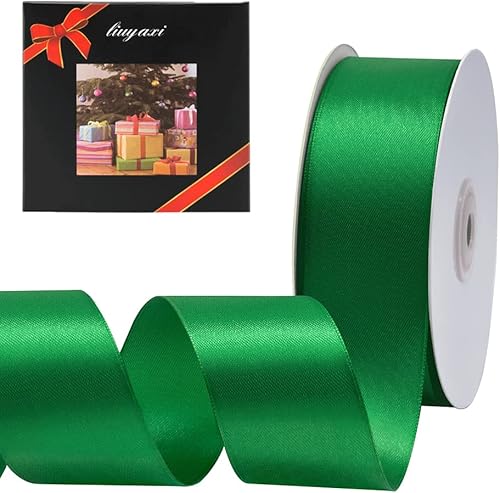 LIUYAXI Cinta de satén verde de doble cara de 1-12 pulgadas x 50 yardas, cintas perfectas para manualidades, envoltura de regalos de Navidad, hacer LIUYAXI Cinta de satén verde de doble cara de 1-12 pulgadas x 50 yardas, cintas perfectas para manualidades, envoltura de regalos de Navidad, hacer