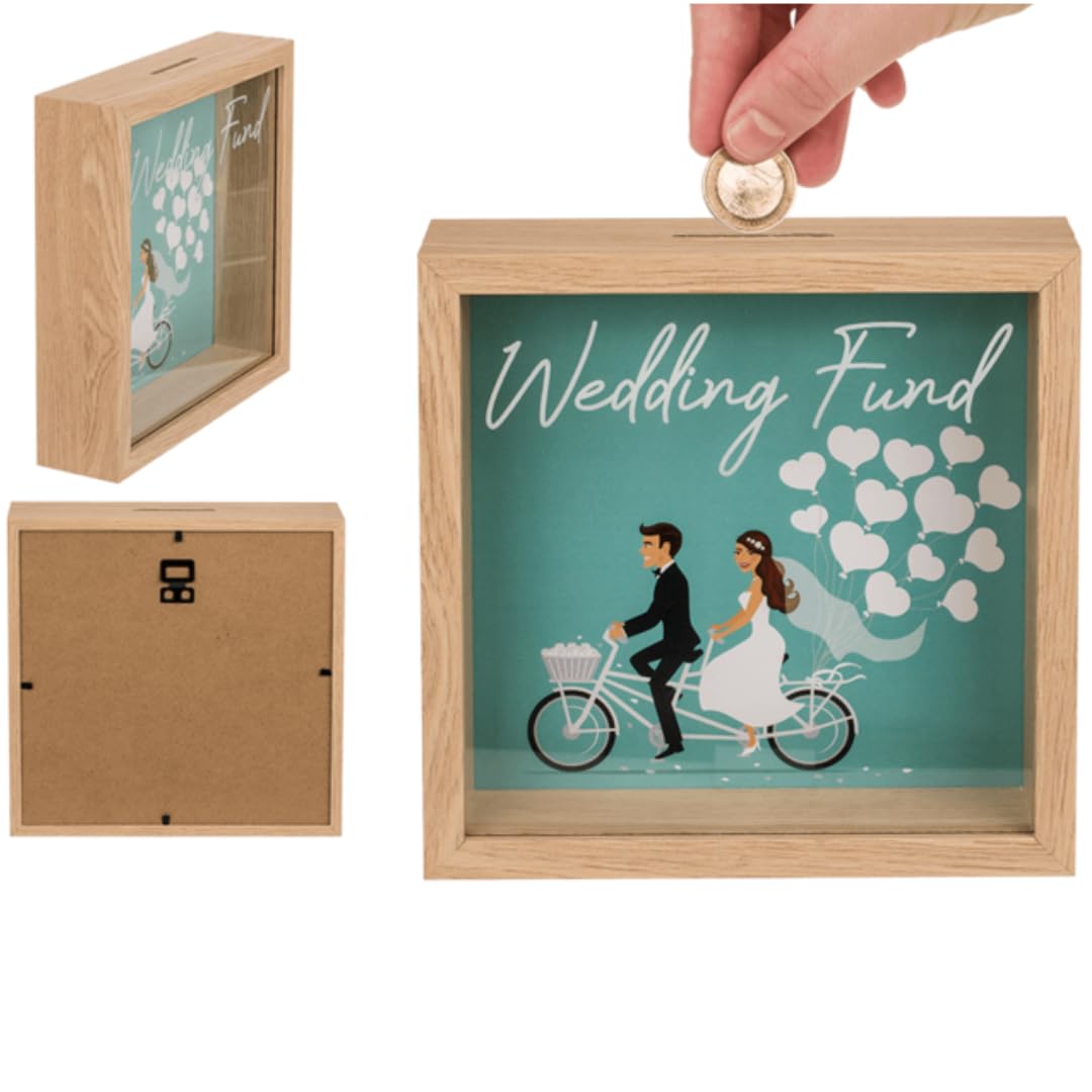 Lnd Gifts Brown Wedding Fund Savings Box, Engagement Gifts For Couples, Wooden Wedding Fund Money Pot, Wedding Savings Box Engagement Gift 20Cm X 20Cm Large Money Box For Wedding Fund
