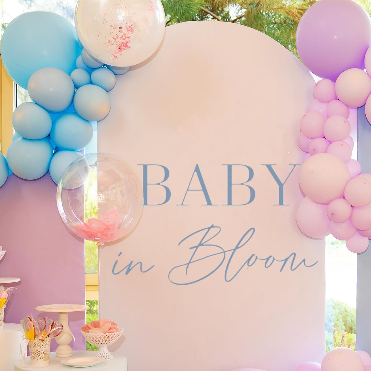 Baby in Bloom Decal - Gender Reveal Sign Decor,Baby Shower Decorations for Balloon Arch,Pregnancy Wall Sticker Backdrop (Baby in Bloom Blue)
