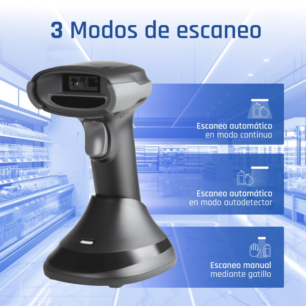 iggual Lector código barras 2D Bluetooth 2.4G base