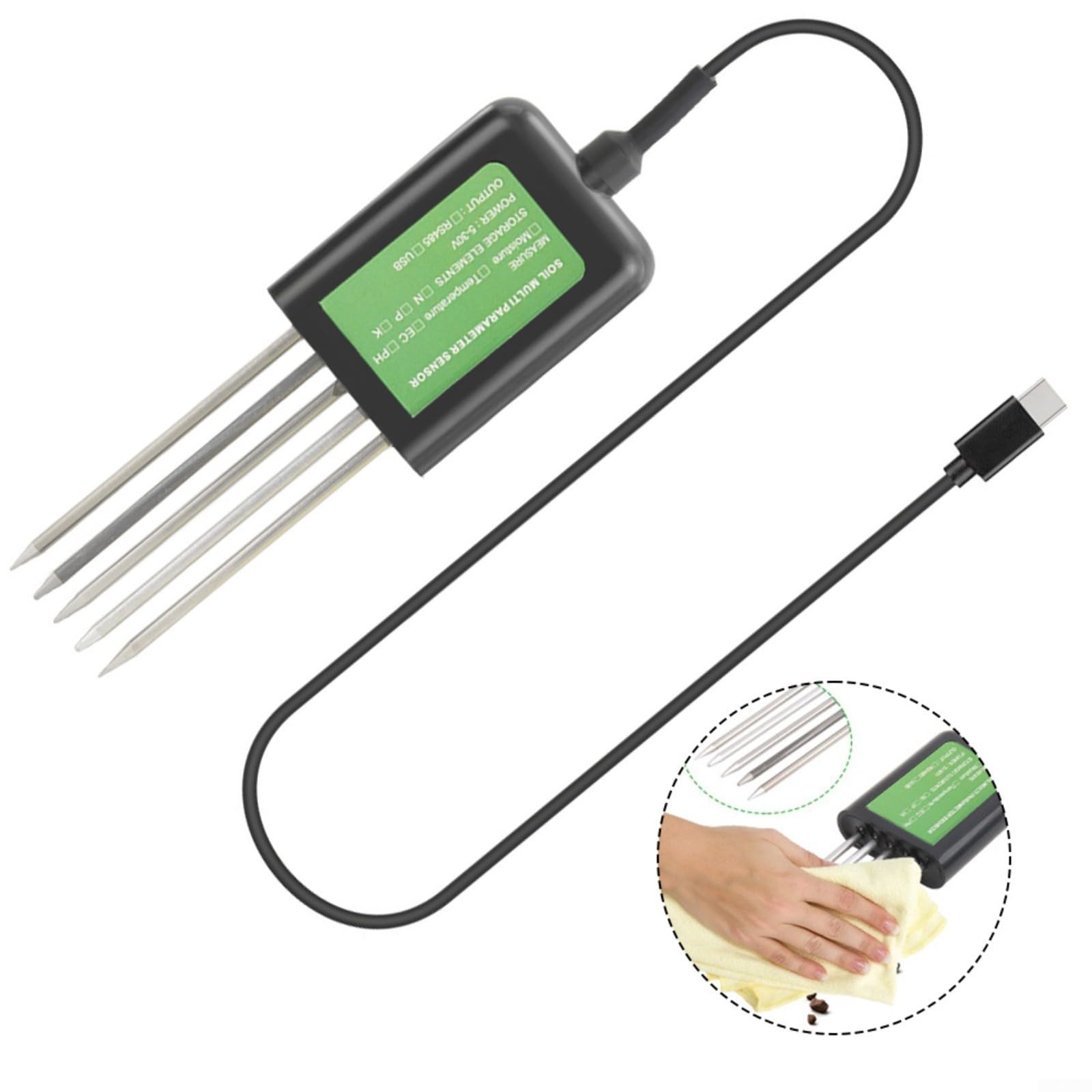 Sonde de sol USB 8 en 1, testeur de sol, avec pH de la température, humidité et mesure NPK, étanche IP68 pour Android, agriculture, jardinage, aménagement paysager