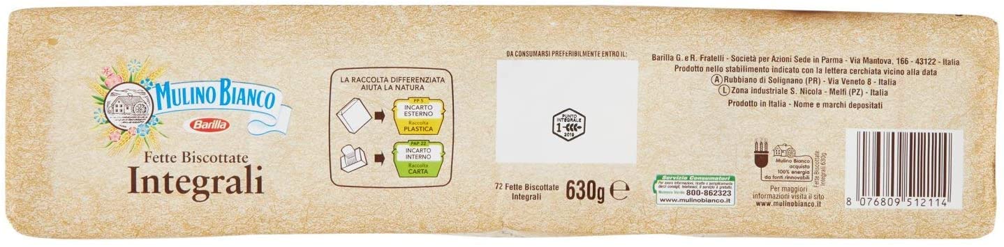 6x Mulino Bianco Fette Biscottate Volkoren 630 g Vollkorn Zwieback aus italien