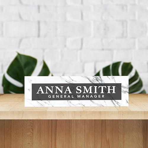 Miniatura 3 de Andaz Press Placa de nombre para escritorio de oficina, diseño de mármol, placa de nombre personalizada de acrílico personalizada para el hogar,