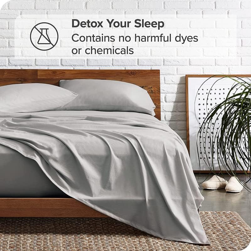 Image of Bed Sheet Single Size Cotton - Pure Egyptian Cotton Single Size BedSheet with Pillow Cover - Solid Grey 600 Thread Count - Stain Resistant, Skin Friendly, Organic Cotton BedSheet