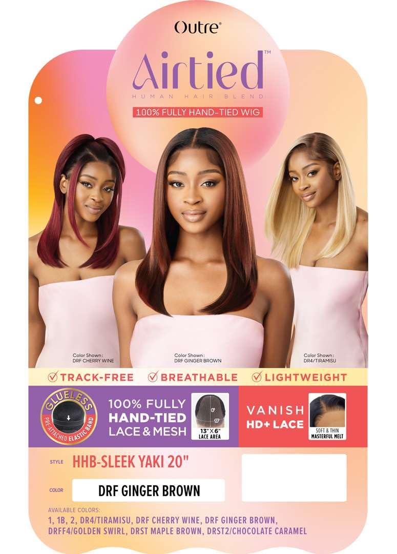 Outre Airtied 100% Fully Hand-Tied Wig - Human Hair Blend - Sleek Yaki 20" (DRST2/CHOCOLATE CARAMEL)