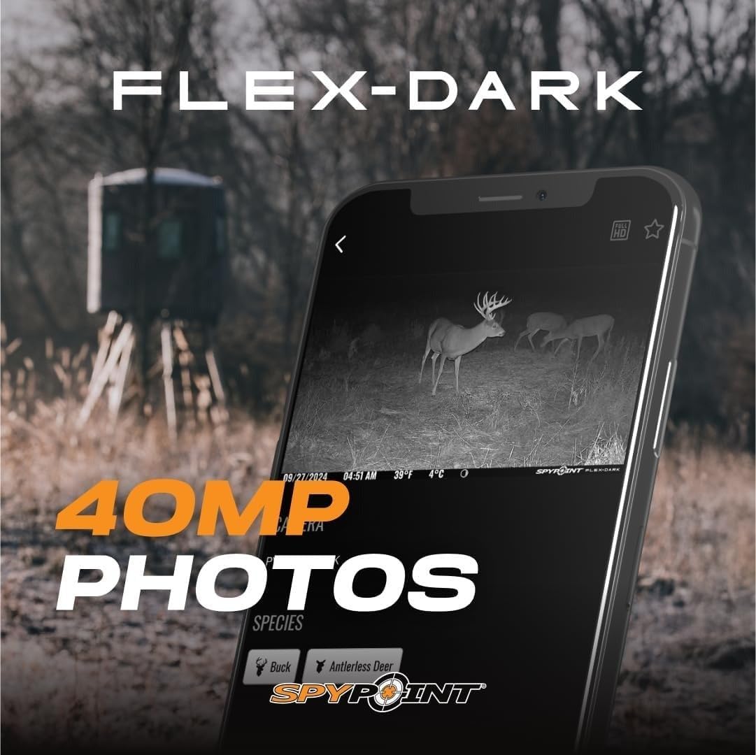 SPYPOINT Flex Dark GPS Cellular Trail Camera 100 ft Detection No WiFi Needed Trail Cam with 32GB Memory Card and Card Reader (2 Pack)