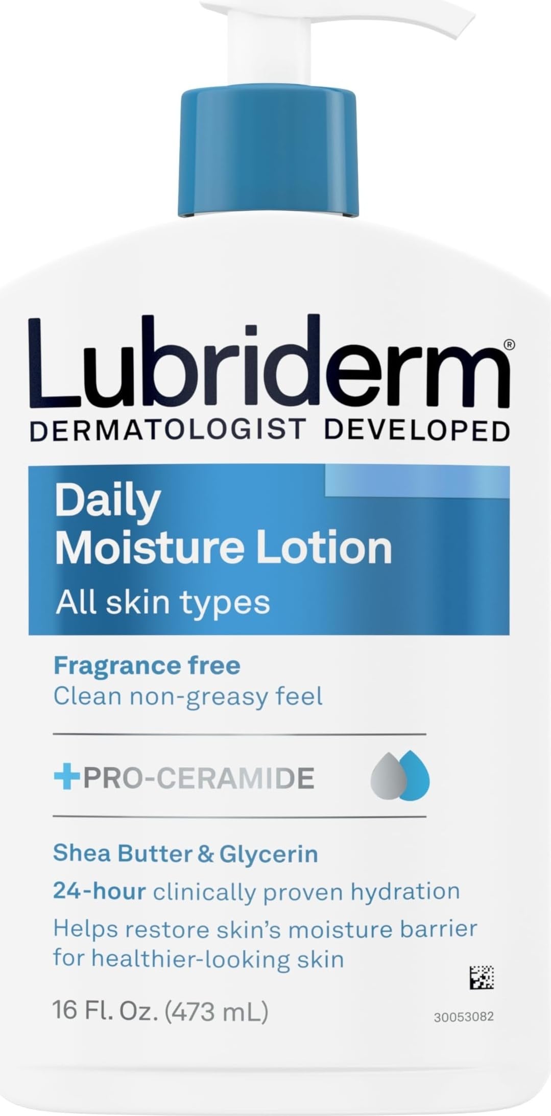 Lubriderm Daily Moisture Body Lotion, Fragrance Free, 16 fl. oz | Hydrating Face, Hand & Body Lotion + Pro-Ceramide for Sensitive Skin, 24-Hour Moisturizer with Shea Butter, Non-Greasy