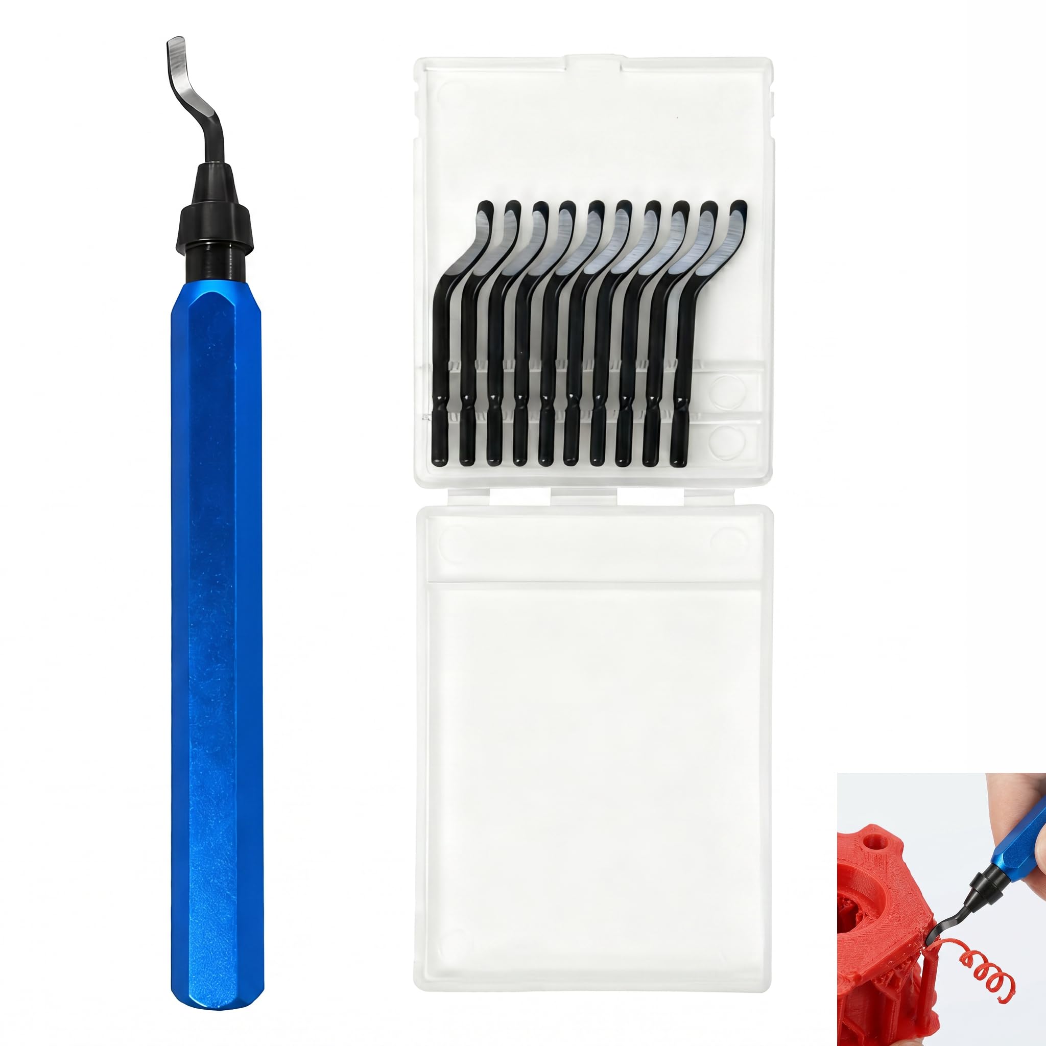 11 Stück Entgrater Werkzeug, Universal Entgratwerkzeug Set mit 10 Klingen Handentgrater 360° Drehbar Deburring Tool für Kunststoff Aluminium PVC und 3D Druck Aluminiumgriff Entgratwerkzeug