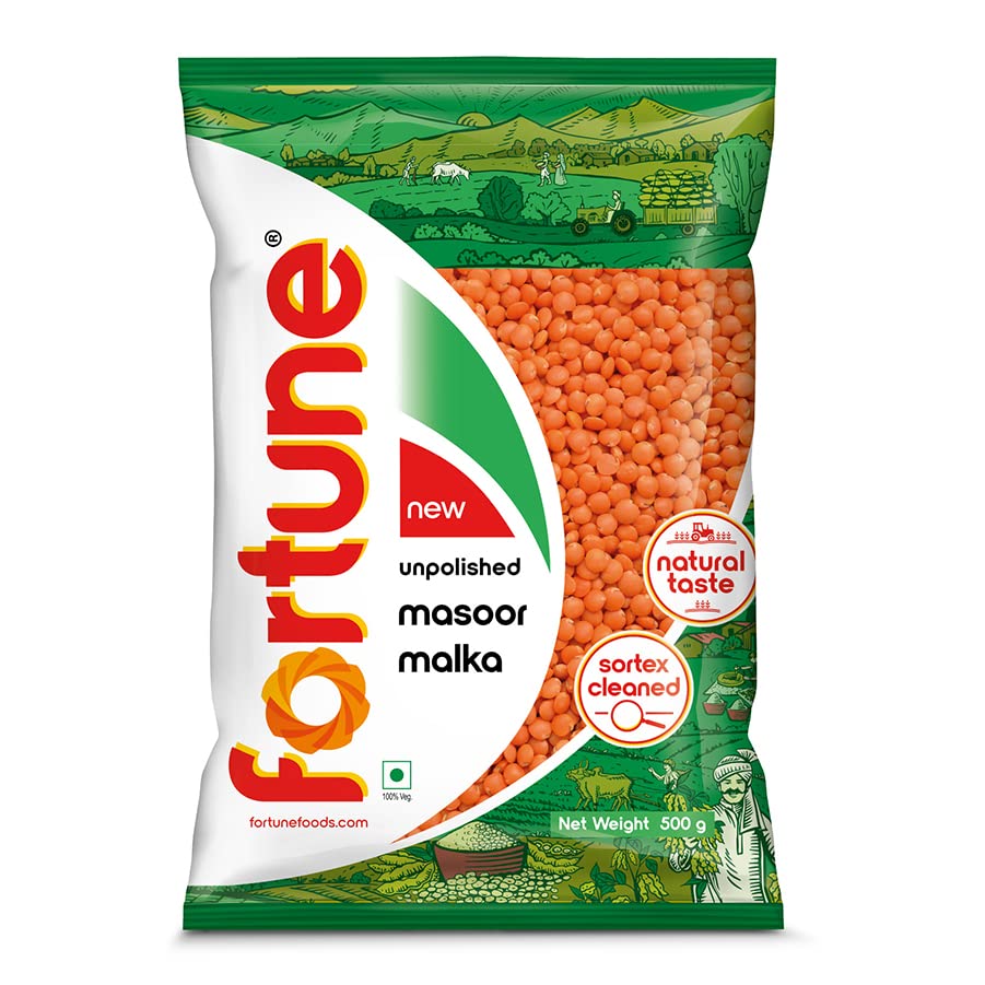 Image of FORTUNE Masoor Malka (Big), 500 Gm, Unpolished And Sortex Cleaned