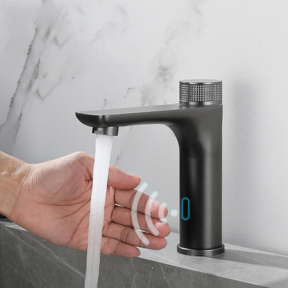 Mezclador de grifo con sensor infrarrojo sin contacto, 304 para grifo de agua fría y caliente de acero inoxidable con perilla ergonómica antideslizante, interruptor automático de sensor para