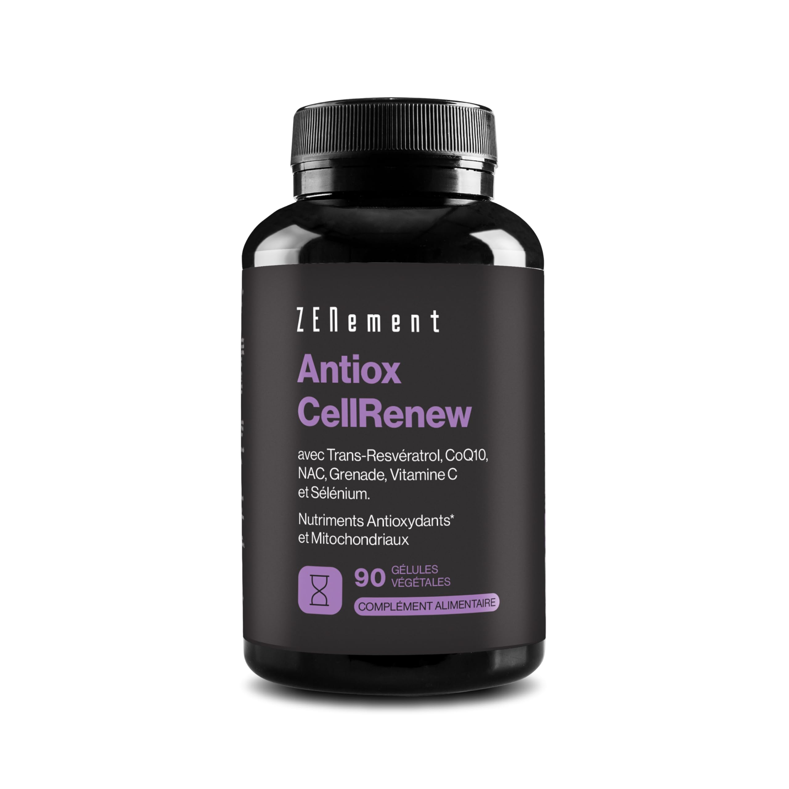 Antiox Complex avec Trans-Resvératrol, CoQ10, NAC, Grenade, Vitamine C et Sélénium - Antioxydant et Support de l'Énergie Cellulaire, 90 Gélules Véganes - Zenement