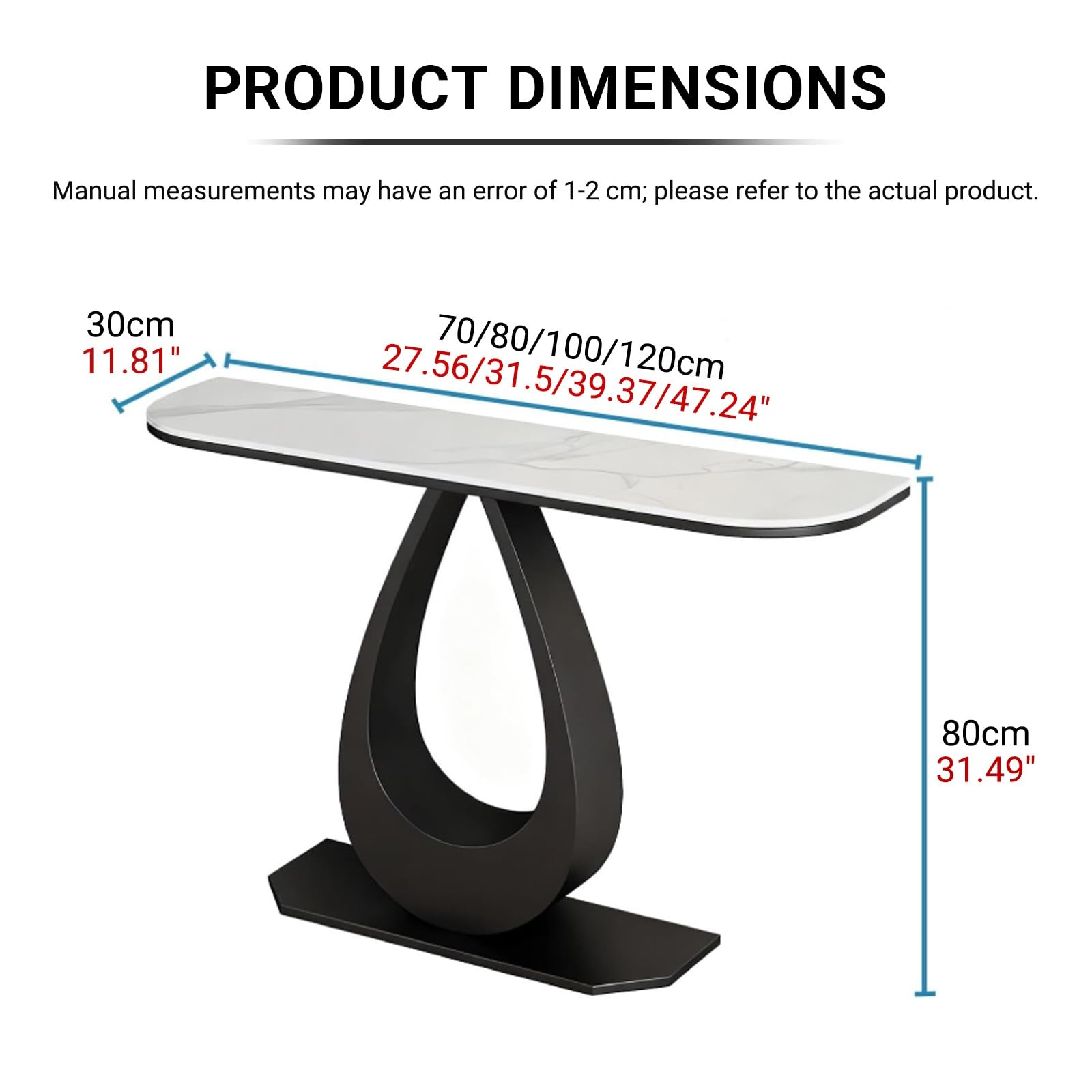 Mesa Consola Moderna, Tablero de Pizarra Negro, mesas pequeñas de mármol para recibidor, Mesa Auxiliar de Metal para sofá, Mesa Auxiliar para Espacios pequeños (Negro + Gris, 80 cm/31,5")