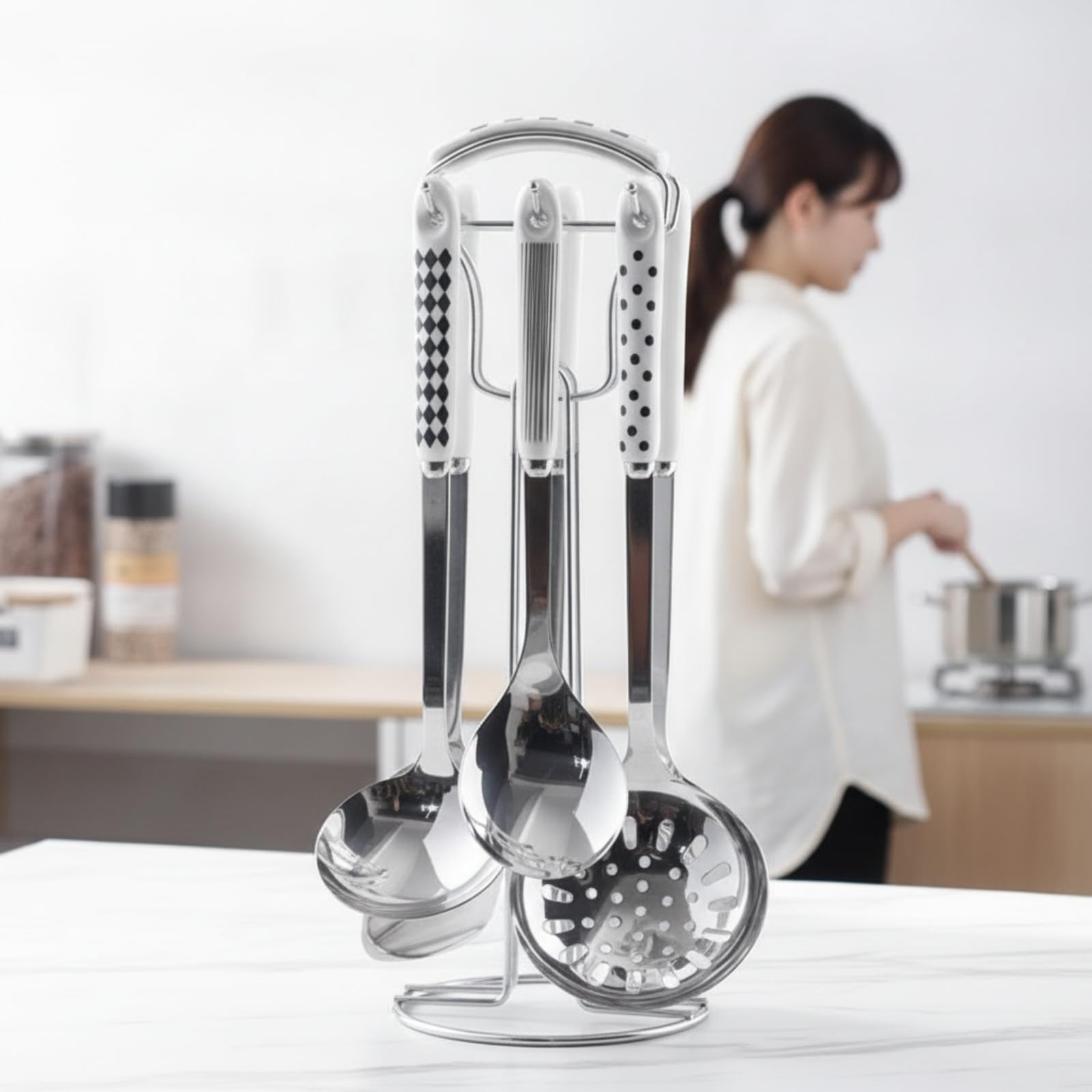 kowaku Utensilios Cocina con Soporte | Ahorra Espacio, Juego Utensilios Cocina con Estante, para Lavaplatos