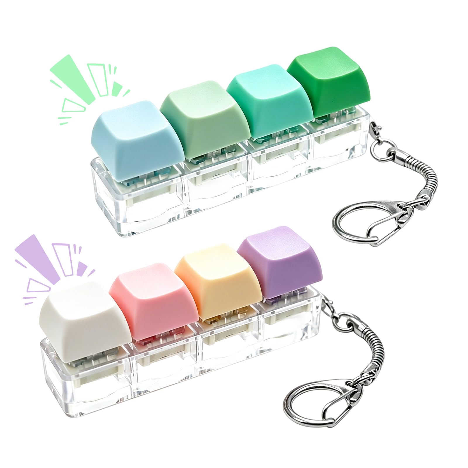 2 Keyboard Fidget Toys, 4-Button Fidget Keychain Stress Relief, Portable Finger Keyboard Keyring for Adults, Multicolor