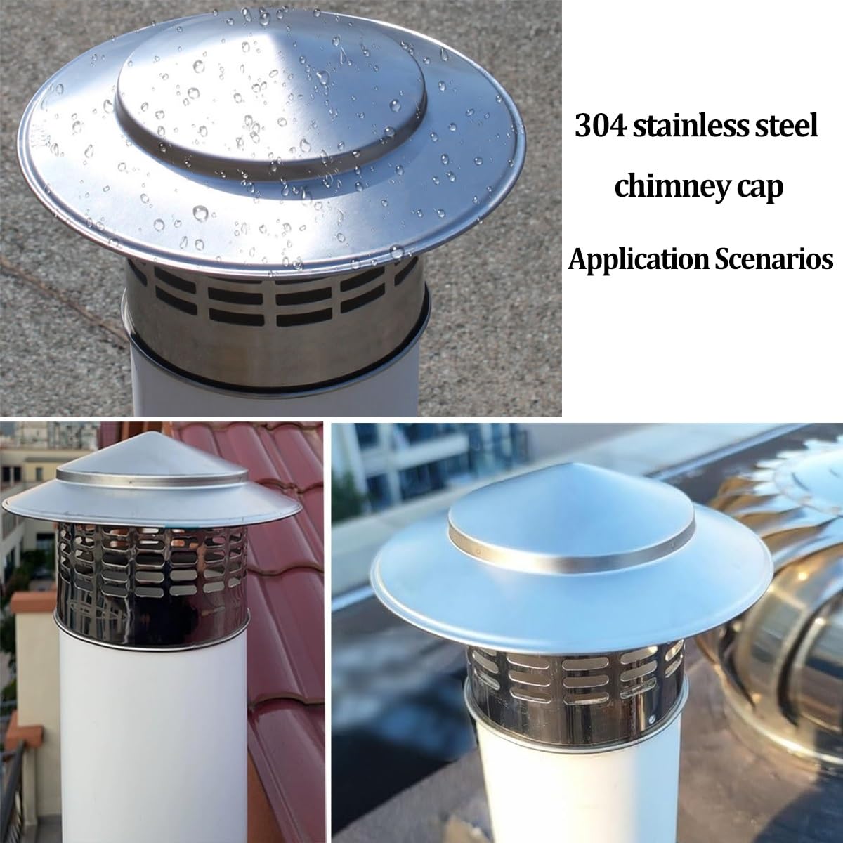 Sombreros para Chimeneas de Acero Inoxidable 304, Sombrerete Chimenea Antilluvia Redondo, Sombrero Chimenea, Caperuza Antipajaros para Conductos de Estufas y Chimeneas, Tapa de Escape(220mm/8.6in)