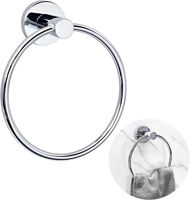 Towel Rings for Bathroom, Stainless Steel Holder Hand Towel Ring Hanging Round Hanger Polished Chrome Contemporary Style Bathroom Accessories for Bathroom, Kitchen, Hotel, Toilet (Silver)