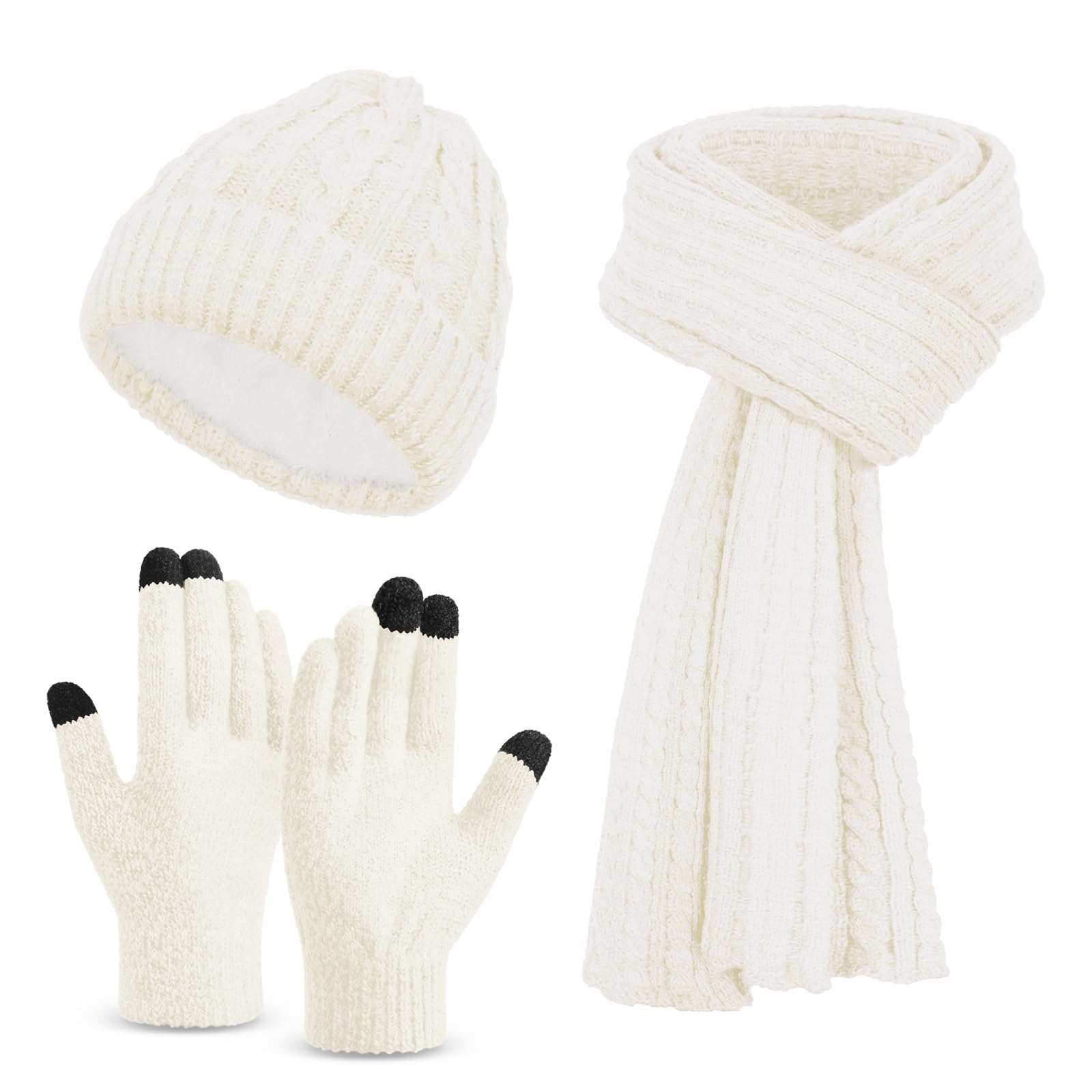 Winter Clothes Set with Beanie Hat Touchscreen Gloves Long Neck Scarf, Christmas Gifts for Women Mom Stocking Stuffers-image-39