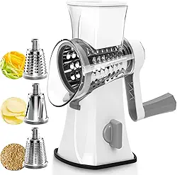 Ralador Queijo, Ralador de Queijo Manivela, Cortador de Vegetais Multiuso, Fatiador Rotativo Manual Profissional, Três Lâminas para Queijo Fresco, Legumes e Frutos Secos