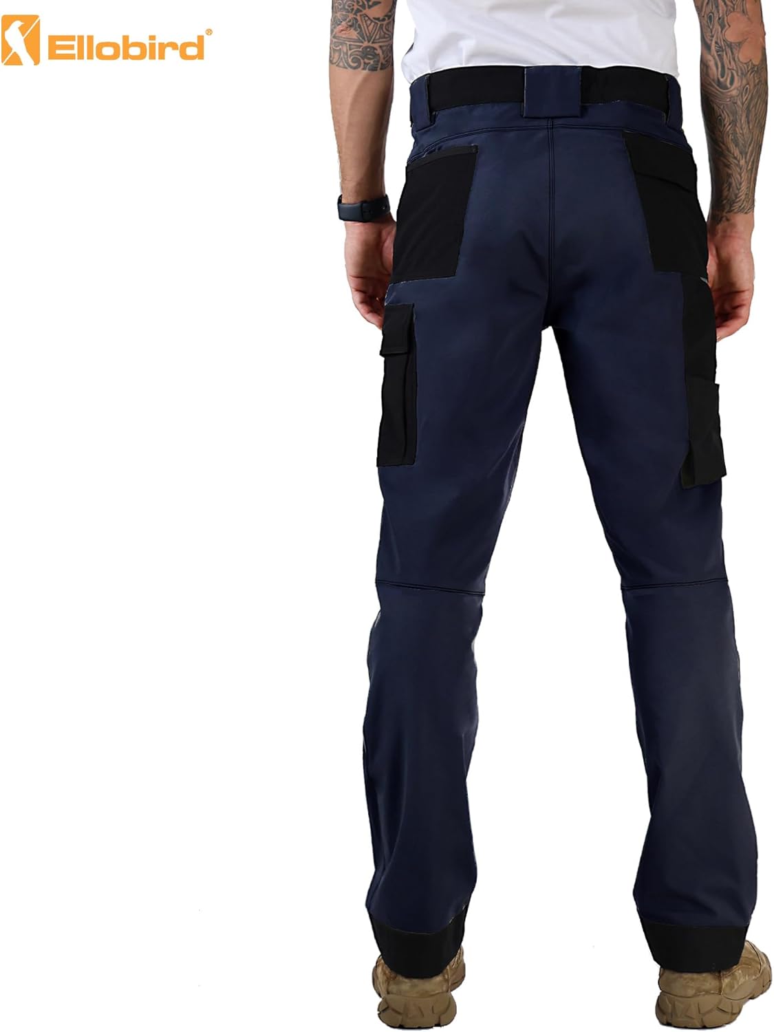 Ellobird Men's Work Utility Pants, Relaxed Fit 4 Way Stretch, Construction Carpenter Cargo Tactical, Durable Cordura