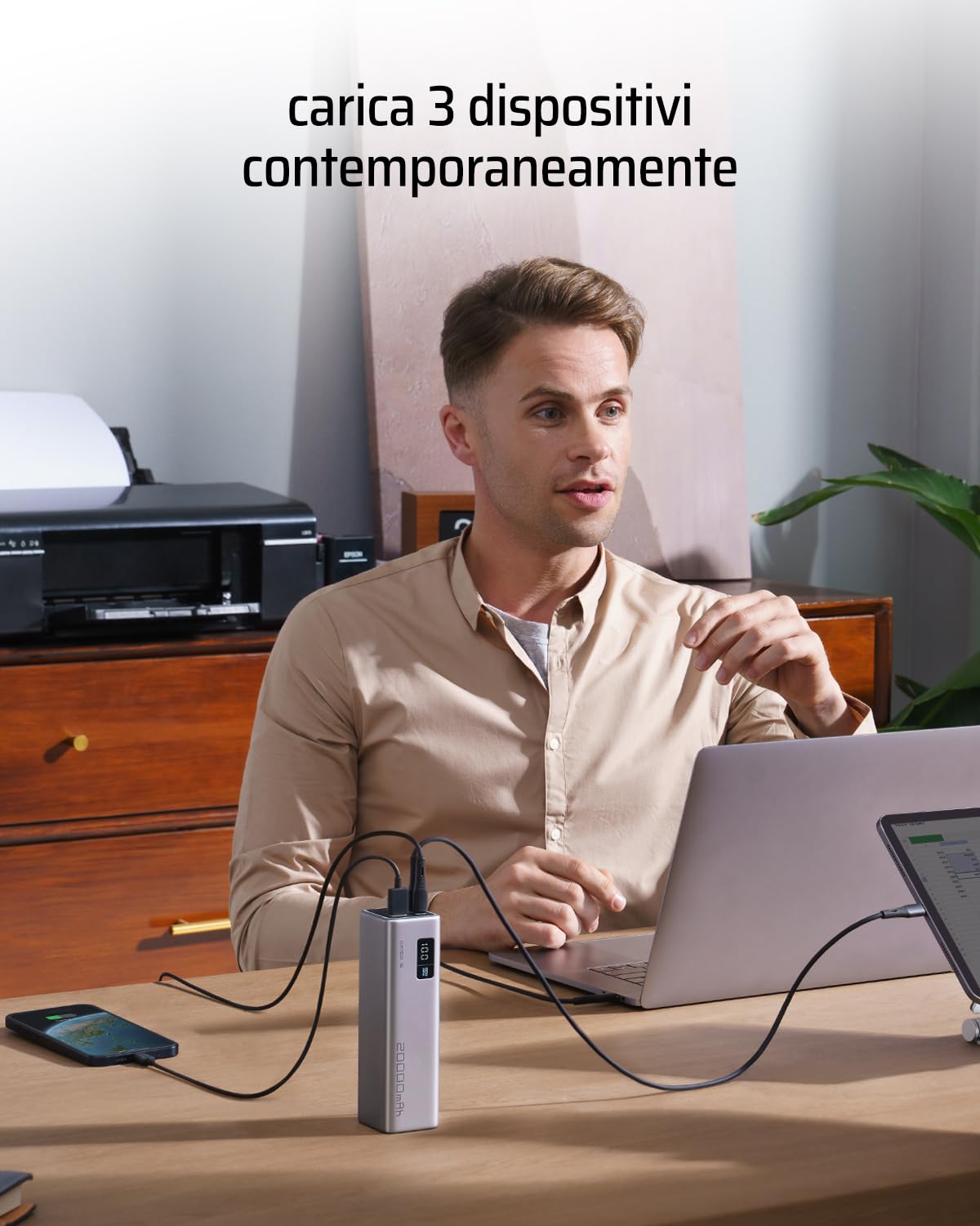 CUKTECH 65W Power Bank Ricarica Rapida, 20000mAh Portatile Batteria Esterna con 3 Porte, Display Digitale, USB C Caricatore Portatile Caricabatterie per Laptop MacBook Pro, Galaxy S23, iPhone 15 Pro