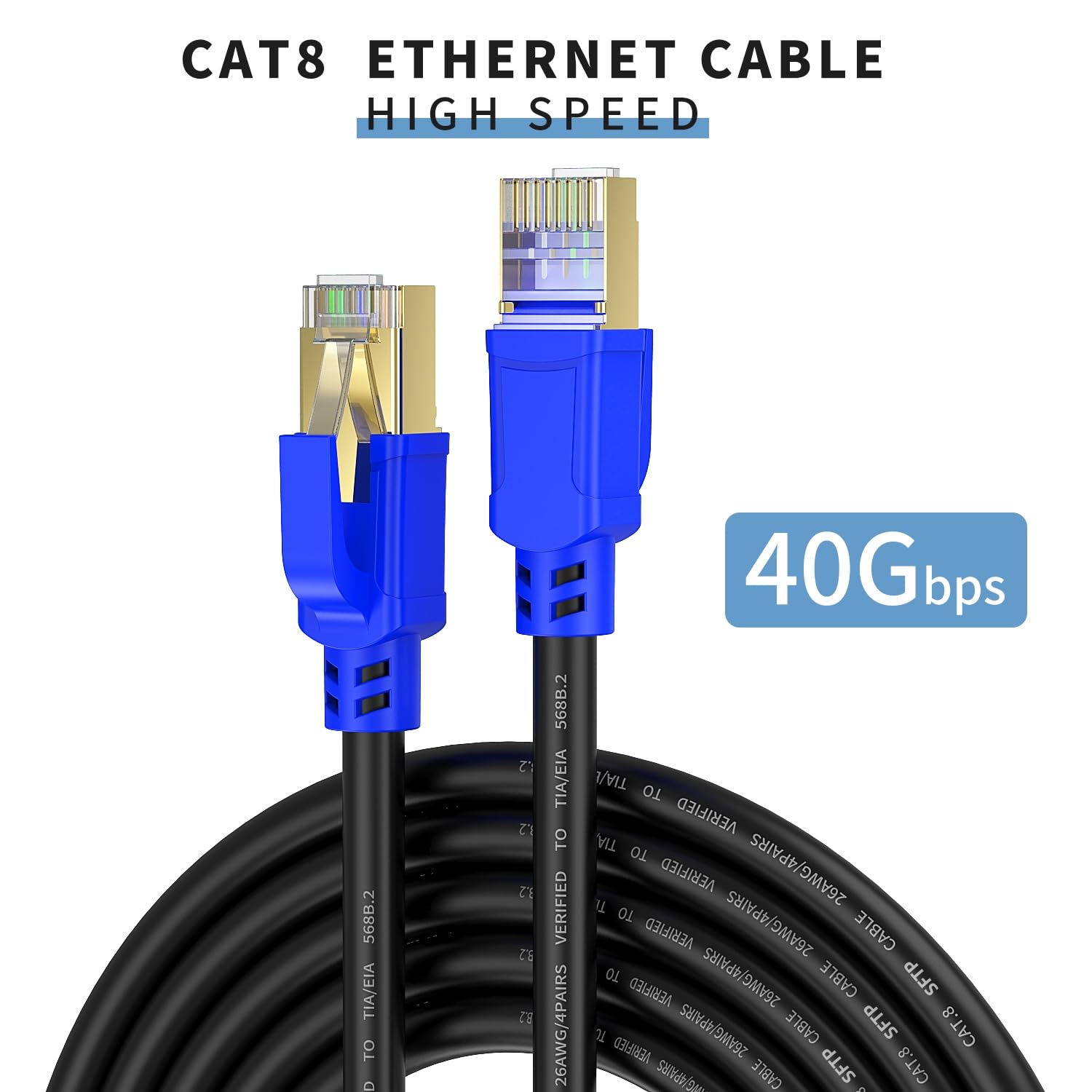 Cavo Ethernet CAT 8 per esterni 100 m, 40 Gbps-SFTP-2000MHZ-CAT8, cavo di rete RJ45 schermato, 100 m, rotondo, nero