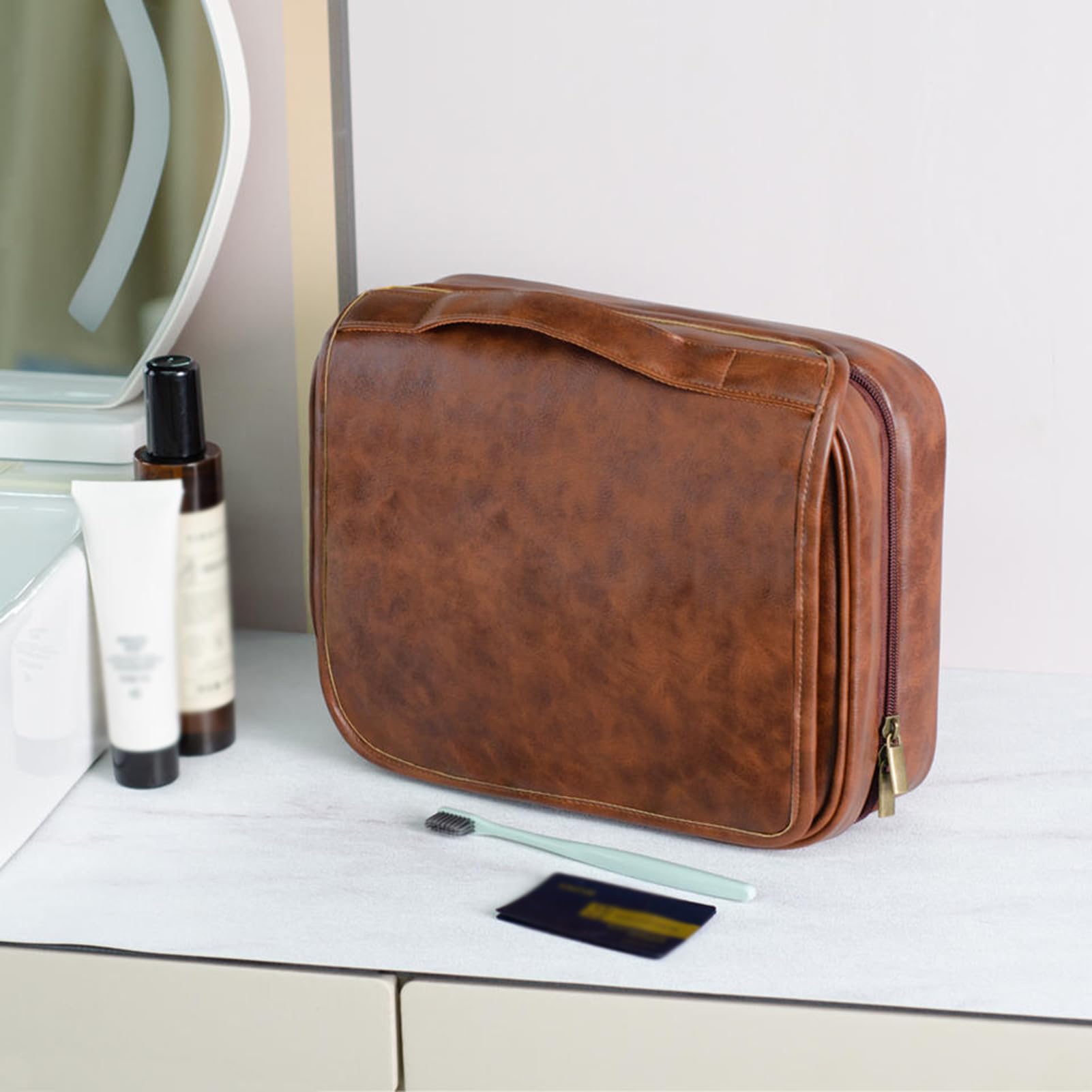 Neceser Colgante Bolsa Organizadora Maquillaje para Viajes Neceser Bolsa Maquillaje Multifuncional Compacta Soporte para Cepillo Dientes Y Gancho Colgar