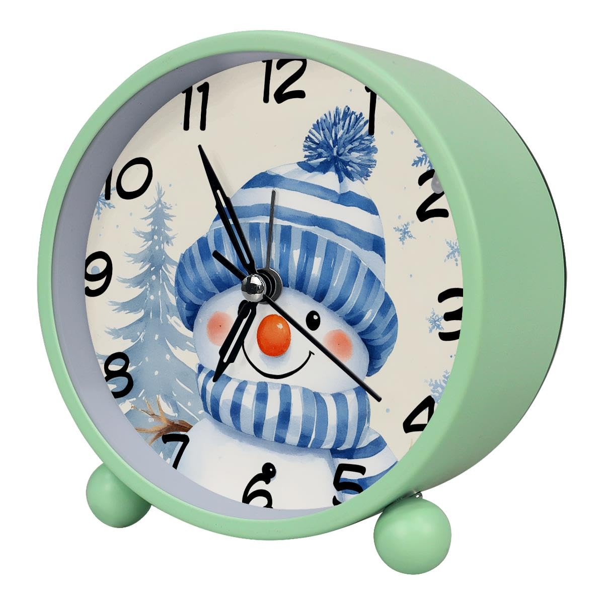 Luoweisi Analog Alarm Clock Snowman Snowflake, Silent Non-Ticking with Night Light, Battery Operated, Round Desk Alarm Clock for Office, Bedroom, Elderly, Adults, Children, Student Gifts