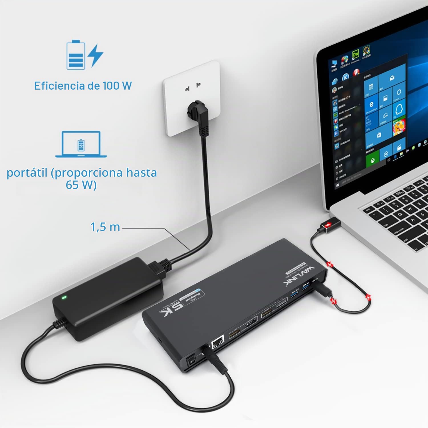 WAVLINK Docking Station USB C Dual 4K con Carga 65W para Portátil, 2 HDMI & DisplayPort, Ethernet Gigabit, USB C, 6 USB 3.0, Audio, Micrófono, Compatible con Windows, Mac OS y New MacBook Neo