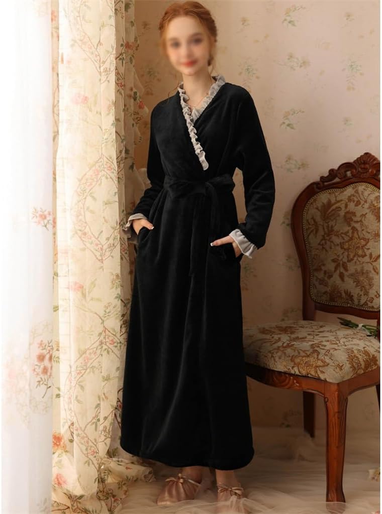 JSEIAJB Bathrobe Long Length Pajamas Bathrobe Home Furnishing Pajamas Nightgown Women's Autumn And Winter Thickened