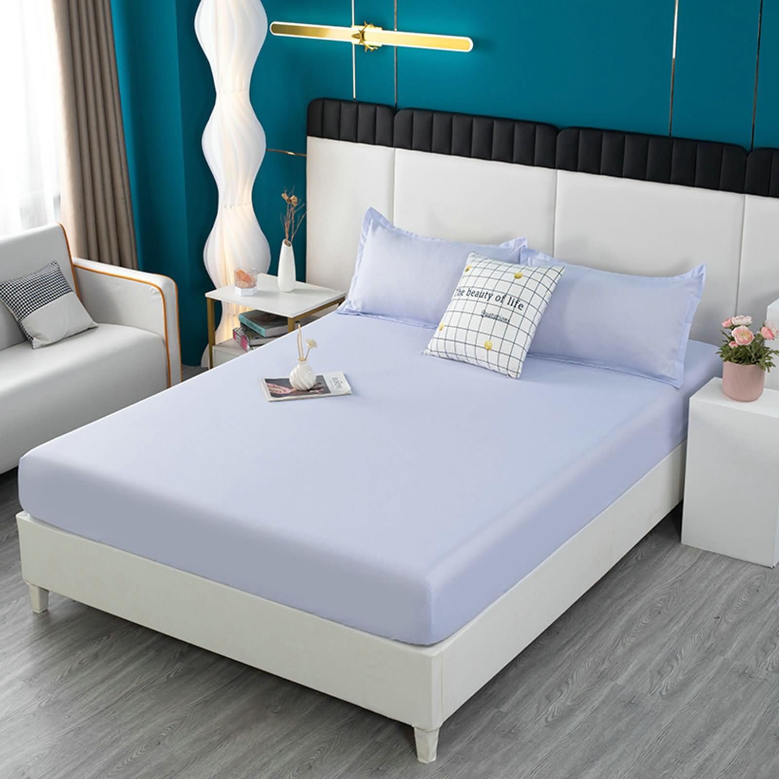 Bettlaken mit 2er Kissenbezüge 200x220cm Set Warm, Spannbettlaken Spanner Einfarbig, Faltenresistent und Ausbleichen Polyester Baumwolle Laken für Bett Hellviolett für alle Jahreszeiten