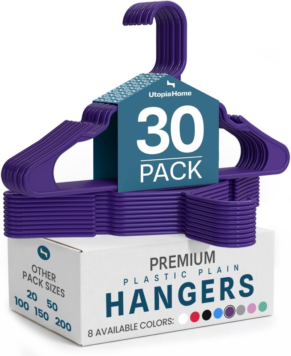 Utopia Home Plastic Hangers 30 Pack – Space Saving Clothes Hanger Purple