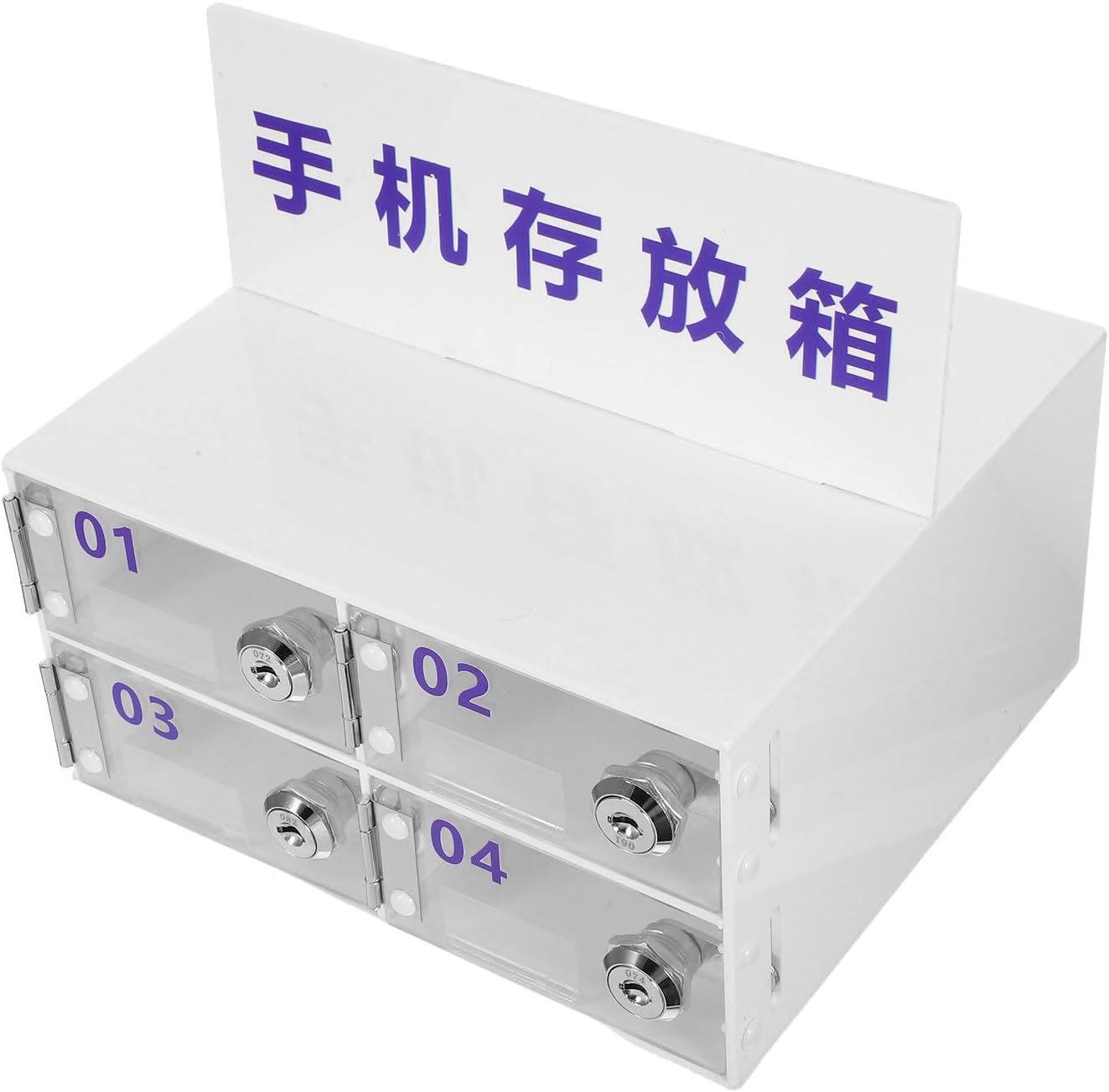jojofuny Acrylic Cell Phone Cabinet Box with 4 Lockable Compartments, Door Storage Locker for Office and Classroom Phone Management