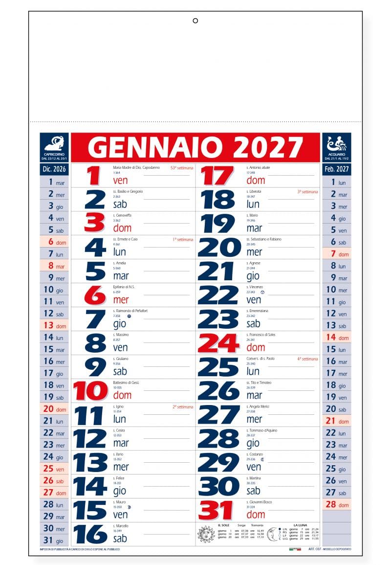 100 Calendari Da Parete 2027 - Calendario trimestrale rosso - 28,8x47 - personalizzati con logo - Personalizzabile - Collezione 2027-100 pezzi