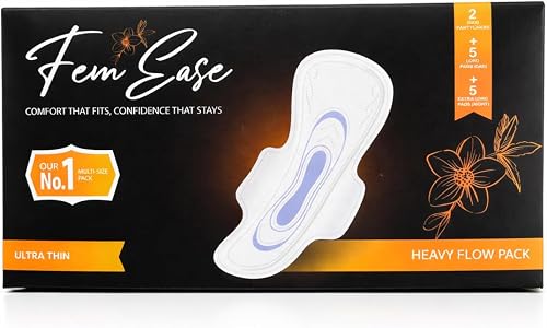 Ultra Thin Sanitary Pads, Heavy Flow Multi-Size Pack, Long Day, Extra-Long Night Pads and Pantyliners, Cotton, 12 Count