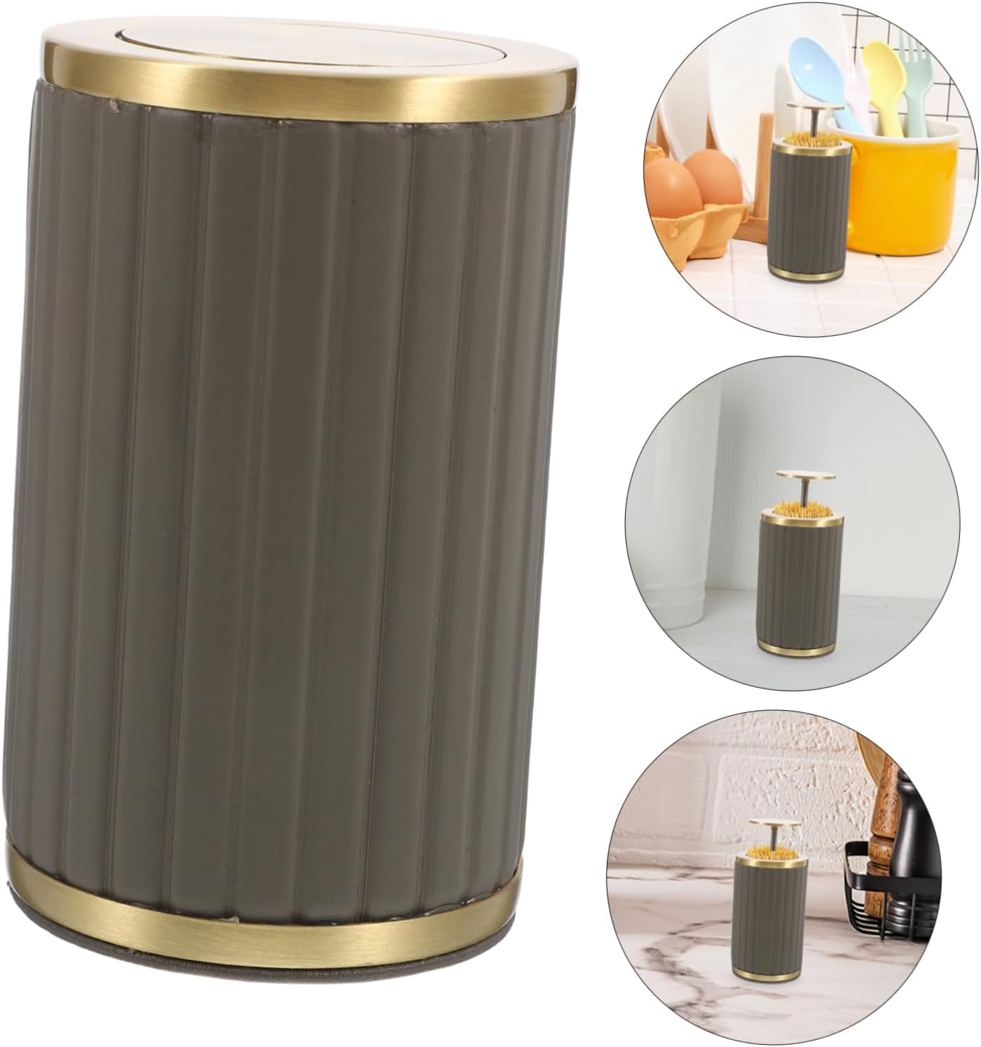 Toothpick Holder Dispenser Automatic Ejector Stylish Retractable Design for Travel Home and Office Use Press Activated Toothpick Deep Gray Aesthetic