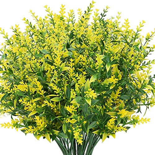 Anrank 8 Bundles Artificial Lavender Flowers Outdoor Uv Resistant Fake Flowers No Fade Faux Plastic Plants For Your Home Kitchen Garden Porch Window Box Indoor Outdoor Decor (Yellow) #TOP10