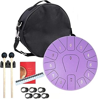 13-Note Steel Tongue Drum - 10 Inch Outdoor Waterproof Rain Drum with Carry Bag, Mallets & Music Book (Purple)