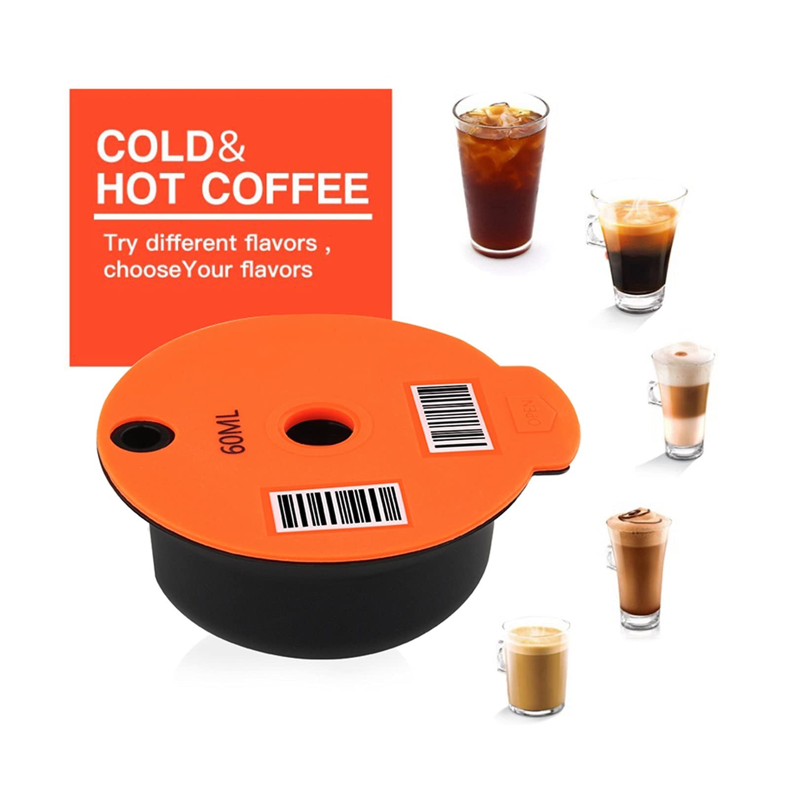 YANGQIyaoqijie Reusable PP Coffee Capsule Pod W/Silicone Lid Stainless Steel Mesh Fit For Bosch Tassimo Coffee Machine Bosch Tassim 60ml / 180ml lasting (Color : 60ml)