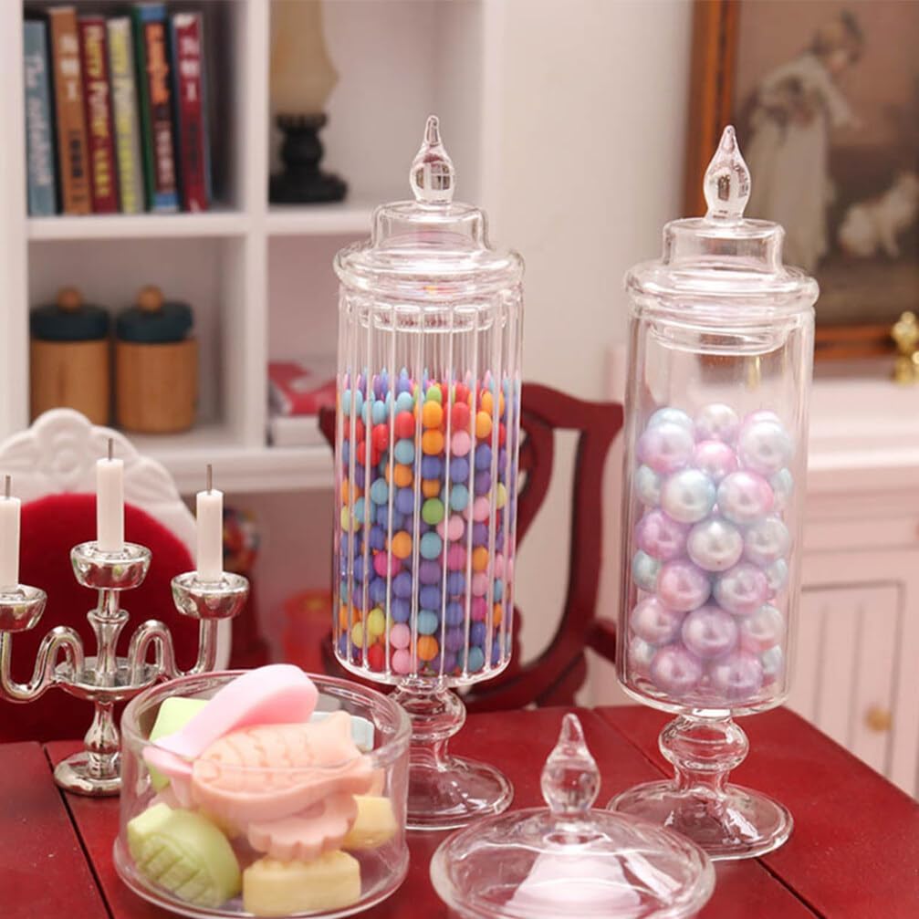 Clear Glass Apothecary Jars for Party Table, Decorative Glass Jars for 1/12 Doll House, 7.7x2.1x2.1CM, Transparent