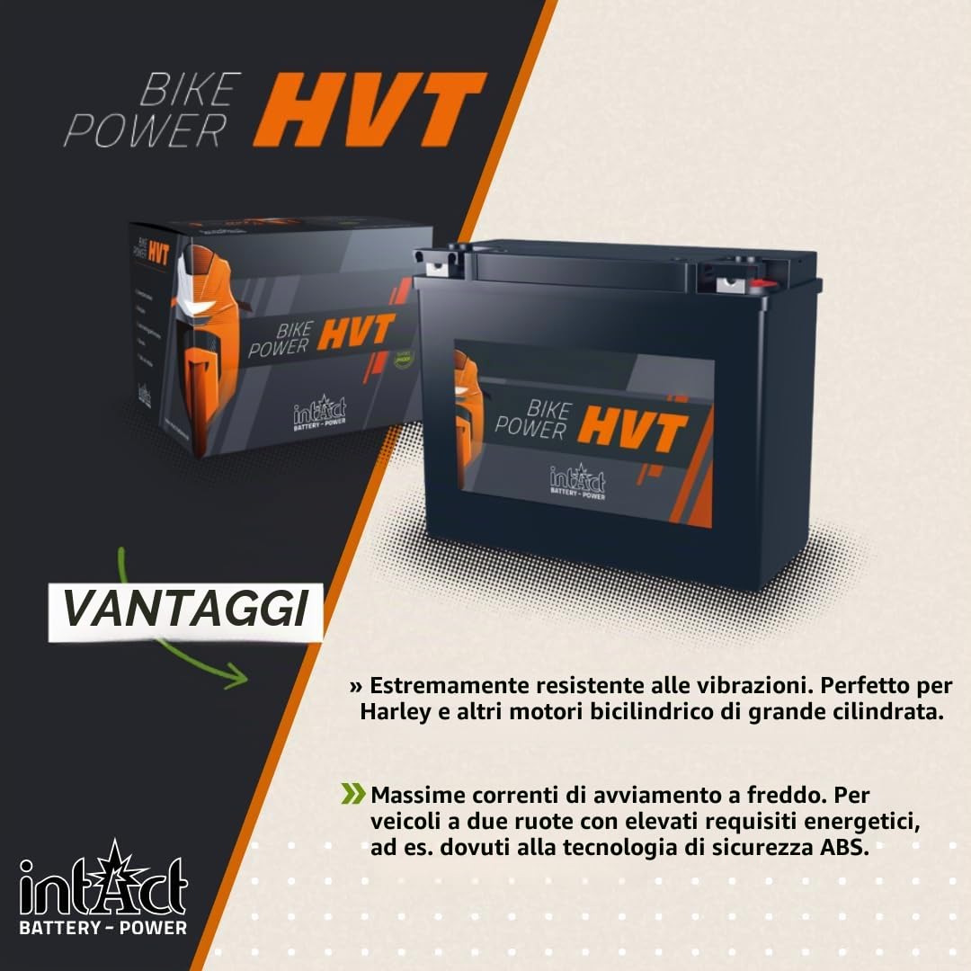 intAct - BATTERIA PER MOTOCICLI HVT | Batteria senza manutenzione e a prova di perdite. | HVT-07, CHD4-12, 66007-84, batteria da 12 V, 30 AH (c20), 350 A (EN) | Dimensioni: 205x130x165 mm