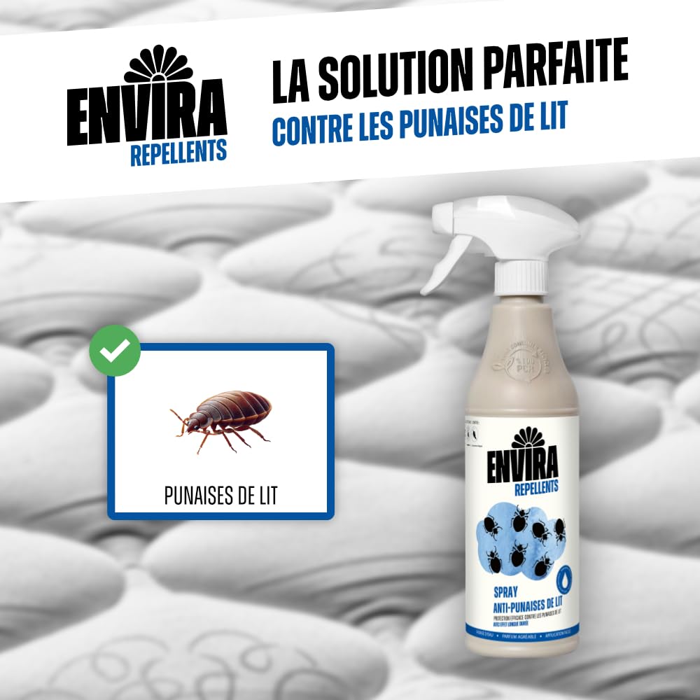 Envira Spray Punaises de Lit - Anti-punaises de Lit à Action Longue Durée - Inodore & A Base d'Eau - 2 Litres