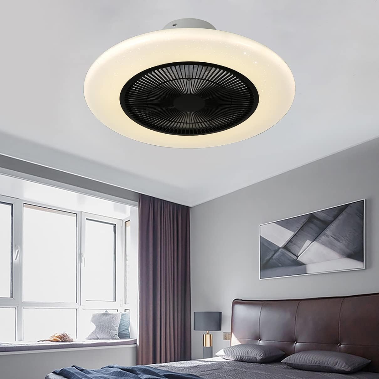 YUEGOO Ceiling Fan with Light Mute Fan Lighting 3 Speeds Bedroom Led Dimmable Fan Ceiling Light with Remote Control 72W Modern Living Room Quiet Ceiling Fan Light/Black