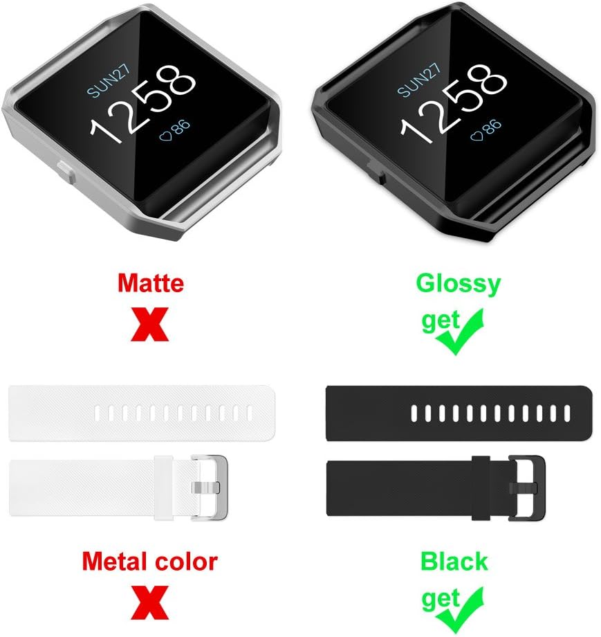 UMTELE Compatible with Fitbit Blaze Bands with Stainless Steel Frame for Women Men, Silicone Sport Strap Replacement for Blaze Smart Fitness Watch …