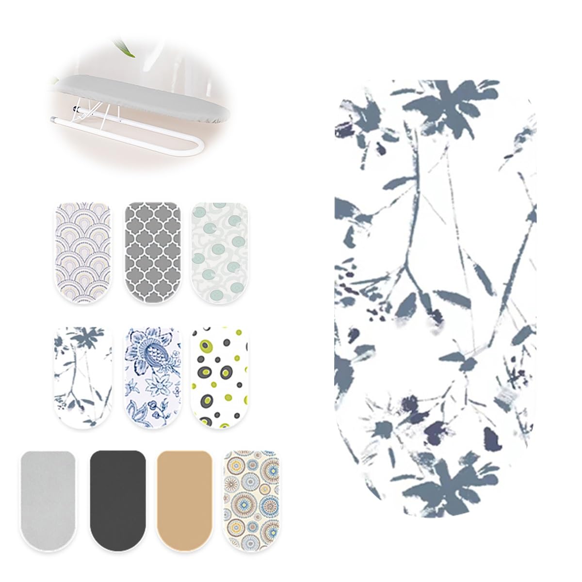 CHEMYO 4.5" X 20.5" Mini Ironing Board Cover with Cotton Pad, Table Top Ironing Cover, Sleeve Ironing Board Covers(White Blue)