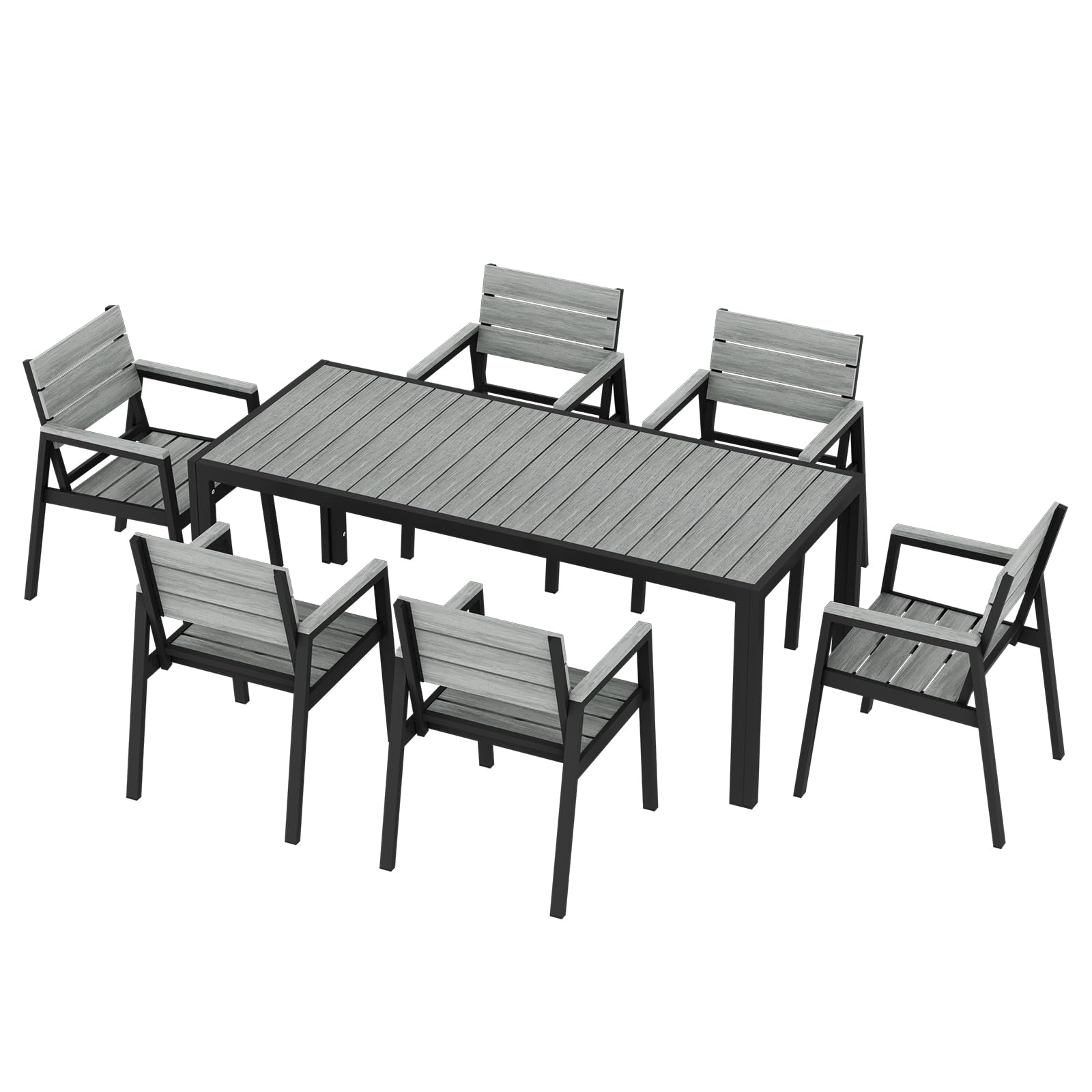 JUMMICO Set Giardino in Alluminio Effetto Legno : Tavolo + 4/6/8 Sedie. Robusto, Resistente alle Intemperie, Facile da Pulire. Perfetto per Terrazza, Giardino o Piscina