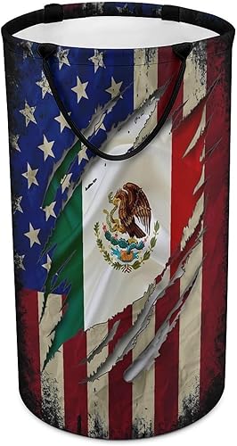 Vintage USA Mexico Flag Collapsible Laundry Basket Large Tall Dirty Clothes Hamper Storage Bag Blanket Organizer